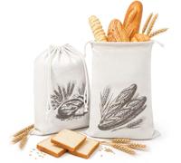 VINATO 2 Piezas Bolsa pan Tela de Lino con Forro TPU, 40x30 cm Bolsas de Pan Reutilizables,Bolsas de Pan de Lino Natural,Bolsa de Almacenamiento de Pan,Bread Bag para Pan Verduras Frutas Nueces