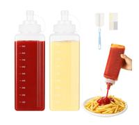 VINATO 2 Piezas Botellas Exprimibles para Salsas Plástico, 1000ml Botella Dispensador de Condimentos Antifugas,Biberón Salsas Cocina Sin BPA,con Pegatinas y Cepillo,para Kétchup Salsa Aceite de Oliva