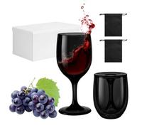 VINATO 2 Piezas Copas de Vino Plástico Llevar, 200ml Plegables Copas Vino Plastico para Camping, con Caja de Almacenamiento y 2 BolsasImpermeables, Reutilizables, para Viajes Camping（Negro）