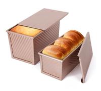VINATO 2 Piezas Molde Pan de Molde con Tapa, 21x12x11,7cm y 19x9,5x8cm | Acero al carbono antiadherente, Tapa extraíble para dos modos, Hasta 220°C, Apto para todo horno, Solo lavado a mano