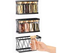VINATO 3 Piezas Cajas Organizadoras para Puerta de Cocina, Cestas Adhesivas sin Taladros, Organizador Multiusos para Baño, Oficina, Nevera, 3 Tamaños Acero al Carbono, Negro