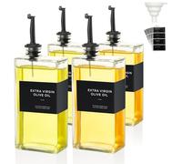 VINATO 4 Piezas 500ml Botella Aceite de Cristal, Con Embudo*1, Etiquetas*36, Aceitera y Vinagrera Botella Aceite Rellenable Para Cocina Y Bar