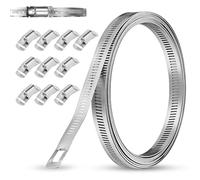 VINATO 5M Abrazaderas de Manguera Acero Inoxidable 304 Ajustables, Abrazaderas Metálicas para Tubos con 10 Sujetadores, Correa Metal Perforada para Tuberías de Piscina, Jardín, Automóvil, Industria