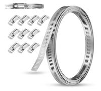 VINATO 6M Abrazaderas Metálicas para Tubos, Ajustables Abrazaderas de Manguera Acero Inoxidable 304 + 10 Sujetadores, Correa Metal Perforada para Tuberías de Piscina, Jardín, Automóvil, Industria