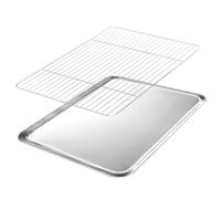 VINATO Bandeja Horno con Rejilla Acero Inoxidable - Set Bandeja Horno Universal 31x24 cm & Rejilla Enfriamiento, Bandejas Horno Inox, Fuente Para Horno, Lavavajillas