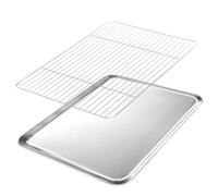 VINATO Bandeja Horno con Rejilla Acero Inoxidable - Set Bandeja Horno Universal 40x31 cm & Rejilla Enfriamiento, Bandejas Horno Inox, Fuente Para Horno, Lavavajillas
