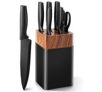 VINATO Juego de Cuchillos de Cocina, de 7 Piezas con Bloque y Afilador de Cuchillos Integrado, Set Cuchillos Cocina con 5 Cuchillos Diferentes y 1 par de Tijeras, Negro
