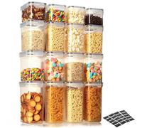 VINATO Botes Cocina Almacenaje, Juego de 16 Recipientes Herméticos para Alimentos Para Frigorífico o Armario para Almacenar Cereales, Harina, Azúcar, Pasta Juego de Etiquetas