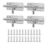 VINATO Cerrojo de Puerta, 4 Pulgadas Cerrojo de Seguridad para Puerta Interior y Exterior, Pestillo de Seguridad Sin Agujeros, Slide Lock de Acero Inoxidable 304 para Casa, Ventanas, 4 Piezas, Plata