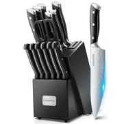 VINATO Cuchillos Cocina, Bloque de Cuchillos de 14 Piezas con Afilador, Juego de Cuchillos de Cocina con Aspecto de Damasco, Bloque de Cuchillos con Juego de Cuchillos de Chef Profesional