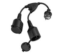 VINATO Enchufe Doble para Toma de Corriente 2 en 1 Toma Schuko con Cable Flexible Adaptador de Toma Cable Prolongador Corto con Cubierta Impermeable para Hogar, Oficina y Jardines, 16A/ 250V/ 3680W