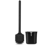 VINATO Escobilla WC de Silicona con Soporte - Cepillo para Inodoro Negro con Cabezal Flexible y Puntos de Goma para Limpieza Sin Residuos, Anti-Olores & Anti-Rayones - Set Moderno para Cuarto de Baño