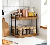 VINATO Especiero, Estante de Especias, Estantería de 2 Niveles, Organizador de Cocina de Acero al Carbono con Acabado de Madera, Barras de Soporte Reforzadas, para Encimera, Cocina, Baño, Oficina