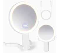 VINATO Espejo de Maquillaje Plegable con Aumento 10X e Iluminación LED, Espejo Doble Cara con 3 Modos de Luz, Espejo Portátil para Dormitorio y Viajes