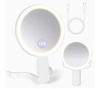 VINATO Espejo Maquillaje 10X con Luz, Plegable Espejo Aumento con Luz de Doble Cara, 56 Leds 3 Modos de Colores y Brillo Ajustable, Portátil o Colgante, para Dormitorio, Tocador, Viajes
