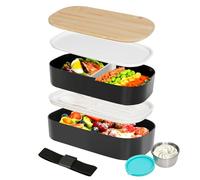 VINATO Fiambrera Comida Trabajo 1400ml con 2 Niveles - Loncheras de Trabajo con Compartimentos - Lunch Box con Cubiertos y BPA Free - Fiambrera Doble Capa para Oficina/Escuela