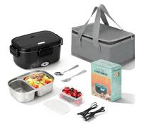VINATO Fiambrera Electrica 1.5 L, Calentador De Comida Portatil 60W,Taper Electrico,Fiambrera Termica Para Coche,Camión,Oficina,Con Tenedor/Cuchara Y Bolsa Térmica