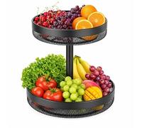 VINATO Frutero de 2 Niveles, Cesta Fruta Metal para Cocina, Estante para Fruta 2 Niveles con Diseño Abierto, Bandeja Doble Fruta para Frutas y Verduras, Frutero de Mesa Moderno,Negro