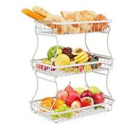 VINATO Frutero de 3 Niveles de Metal - Organizador Moderno con Asas de Madera, para Cocina, Baño & Más - Ideal para Frutas, Verduras & Almacenamiento