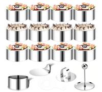 VINATO Juego de 12 Aros para Postres de Acero Inoxidable con 2 Tapas y 4 Fondos - 16 Plantillas Decorativas - Ø 8 cm Moldes Redondos para Mousse, Galletas, Donuts y Tartas