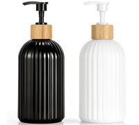 VINATO Juego de 2 Dispensadores de Jabón de Vidrio 400ml, Diseño Mate Negro y Blanco, Bomba Manual, Ecológico - para Baño y Cocina