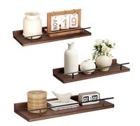 VINATO Juego de 3 Estantería Pared Madera 40x15x4.5CM para Cocina Salón Oficina y Dormitorio, Estantería de Pared, Marrón