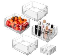 VINATO Juego de 4 Cajas Organizadoras Transparentes Plegables sin BPA - Organizador de Maquillaje, Organizador Cocina - Ideal para Alimentos, Cosméticos y Más