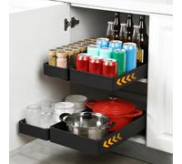 VINATO Juego de 4 Cajones Extraíbles para Cocina, Cajones Extraíbles para Armarios, Bandeja Extraíble Armario, Organizador Extraíble Cocina para Almacenaje, Montaje con Cinta Adhesiva o Tornillos