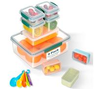VINATO Juego de 9 Recipientes Herméticos con 5 Cucharas, (3.85Lx1, 0.5Lx1, 0.4Lx2, 0.16Lx2, 0.12Lx3) Apto para Congelador, Alimentos, Apto para microondas, Apilables, Sin BPA