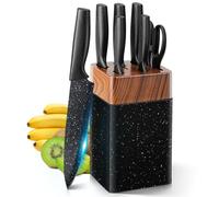 VINATO Juego de Cuchillos de Cocina, de 7 Piezas con Bloque y Afilador de Cuchillos Integrado, Set Cuchillos Cocina con 5 Cuchillos Diferentes y 1 par de Tijeras, Negro Marmolado