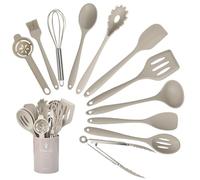 VINATO Juego de Utensilios Cocina 12 Piezas, Utensilios de Silicona | Utensilios de Cocina Antiadherentes con Cubo de Almacenamiento, Resistente al calor, Apto para Lavavajilla, Caqui
