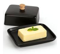Vinato Mantequera Cerámica Mantequera de Porcelana con Tapa y Mango de Perilla, Platos de Mantequilla de Cerámica para 250 gr de Manteca, Negro