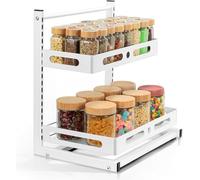 VINATO Organizador Bajo Fregadero Cocina, 2 Niveles Estanteria Bajo Fregadero Extraible con Altura Ajustable, Estante de Almacenamiento Bajo Fregadero de Metal para Cocina, Baño, Blanco