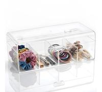 VINATO Organizador de Accesorios para el Pelo 4 Compartimentos, Multifuncional Caja Almacenamiento de PS Transparente, Organizador para Horquillas, Gomas para el Pelo y Joyas