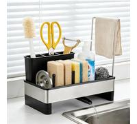 VINATO Organizador de Fregadero Cocina Soporte para Estropajo y Esponja con Desagüe Giratorio 360° Organizador para Fregadero de Acero Inoxidable para Almacenaje de Cocina y Baño