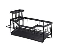 VINATO Organizador para Fregadero Cocina Negro - Soporte para Esponja con Escurridor y Toallero, Acero al Carbono - para Encimera o Pared, 23,5 x 14 x 9 cm, Negro
