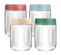 VINATO Pack de 4 Tarros de Cristal con Tapa 480ml, Tarros Cristal Herméticos, Botes con Tapa, Overnight Oats Jar, Frascos Alimentación