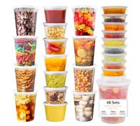 VINATO Recipientes HerméTicos para Alimentos, 48pcs Contenedores de Comida Deli con Tapas, 12 X 950ml | 24 X 470ml | 12 X 240ml, Reutilizables, Sin BPA, Aptos Para Lavavajillas y Microondas