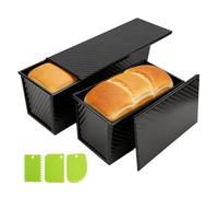 VINATO Set 2 Piezas Molde con Tapa para Pan, Molde de Tostadas de Acero al Carbono,32x12x12cm & 21x12x12cm, Molde Pan de Molde, Molde Rectangular, Acero al Carbono, Antiadherente, Negro