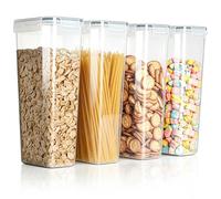 VINATO Set 4 Botes de Almacenaje 2.8L - Recipientes Herméticos para Alimentos, Sin BPA, Transparentes y Apilables - con 24 Etiquetas - Para Cereales, Pasta, Harina