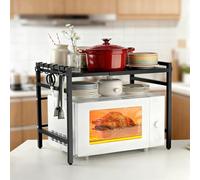 VINATO Soporte Microondas Ajustable ¡SIN Taladro! Estante Cocina 50kg, 40-63cm Regulable con Ganchos - para Hornos, Cafeteras & Espacios Pequeños