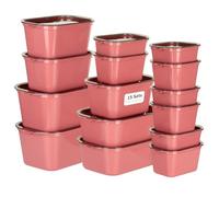 VINATO Tappers Plástico Herméticos 15 Piezas,7 Tamaño Apilables Meal Prep | 15 recipientes con tapa en 7 tamaños, en PP. Apilables, microondas, congelador, lavavajillas. 12 etiquetas incluidas.