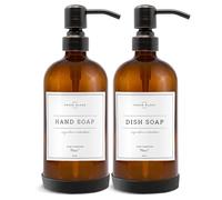 Vine Creations Dispensador de jabón de Vidrio ámbar, 2 Unidades, Botellas Gruesas de 16 onzas, Bomba de Acero Inoxidable a Prueba de óxido, Accesorios de Cocina y baño, dispensador de jabón de Mano,