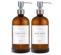 Vine Creations Dispensador de jabón de Vidrio ámbar, 2 Unidades, Botellas Gruesas de 16 onzas con Bomba de Acero Inoxidable a Prueba de óxido, Tarro Vintage Moderno de Granja, Accesorios de baño,