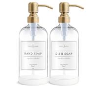 Vine Creations Dispensador de jabón de Vidrio Transparente, Juego de 2 dispensadores de jabón de Cocina con Bomba de Acero Inoxidable, dispensador de jabón de Manos de 16 onzas para baño, dispensador