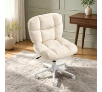 VINGLI Silla Giratoria para Tocador y Escritorio sin Brazos - Asiento Ancho de Chenilla Suave, Cojín Extra Grueso, Altura Regulable y Ruedas 360°, Beige