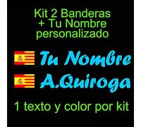 VINILIN - Pegatina Vinilo Bandera España/Cataluña + tu nombre - Bici, Casco, Pala De Padel, Monopatin, Coche, etc. Kit de dos Vinilos (Azul Claro)