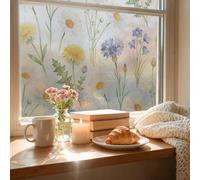 Vinilo Adhesivo Cristal Amarillo Azul Floral Vinilos Adhesivos para Cristales Aislamiento Térmico Film para Ventanas Protección UV Vinilo Ventana Sin Residuos de Pegamento 43x100 CM