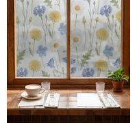 Vinilo Adhesivo Cristal Flor Elegante Azul Vinilos Adhesivos para Cristales Aislamiento Térmico Film para Ventanas Protección UV Vinilo Ventana Sin Residuos de Pegamento 43x100 CM