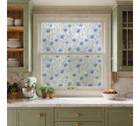 Vinilo Adhesivo Cristal Flor Minimalista Azul Vinilos Adhesivos para Cristales Aislamiento Térmico Film para Ventanas Protección UV Vinilo Ventana Sin Residuos de Pegamento 43x100 CM